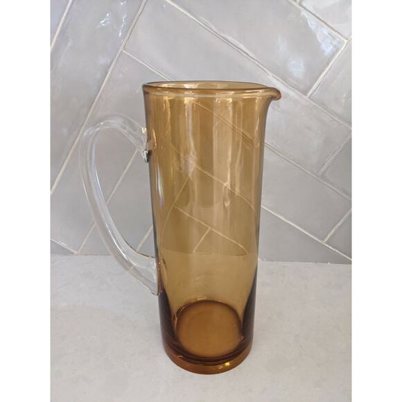 Vintage Mid Century Modern Pitcher Amber Brown Tall Mod Glass Vase - Picture 1 of 8